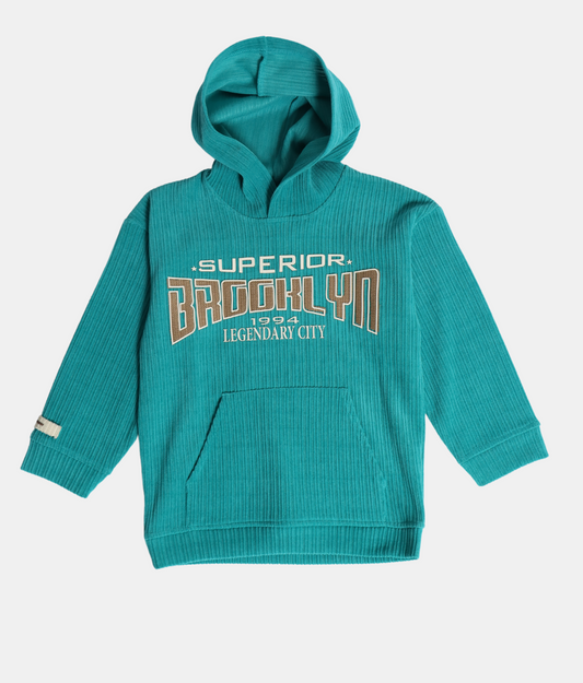 Danaboi Teal Ribbed Brooklyn Print Boys Hoodie