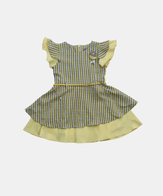Tiny Girl Yellow Star Print Girls Dress with Pineapple Detail