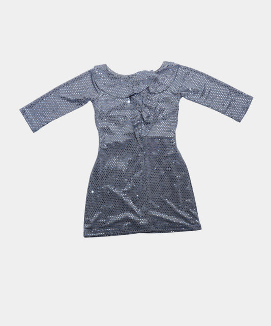 Tiny Girl Silver Textured Ruffled Girls Dress