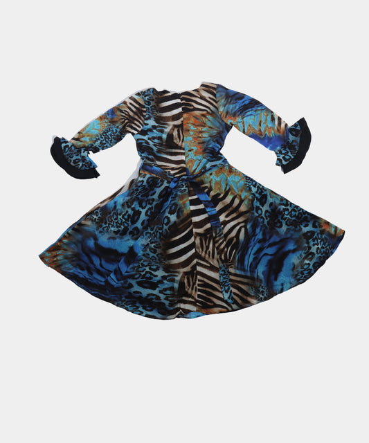Tiny Girl Multicolor Animal Print Girls Frock