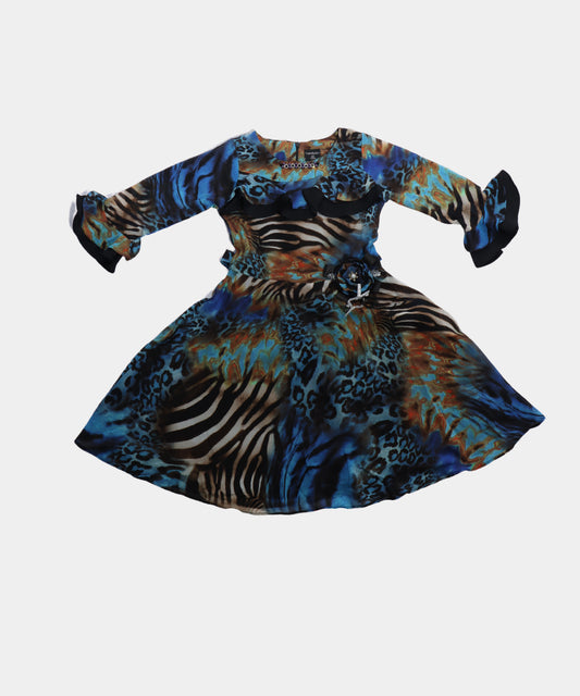 Tiny Girl Multicolor Animal Print Girls Frock