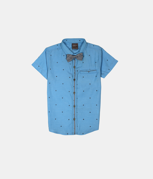 Little Kangaroos Sky Blue Printed Boys Shirt with Bow