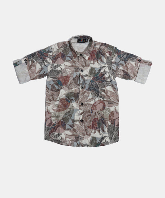 Danaboi Beige Floral Print Boys Shirt