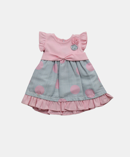 Tiny Girl Pink & Grey Polka Dot Girls Dress