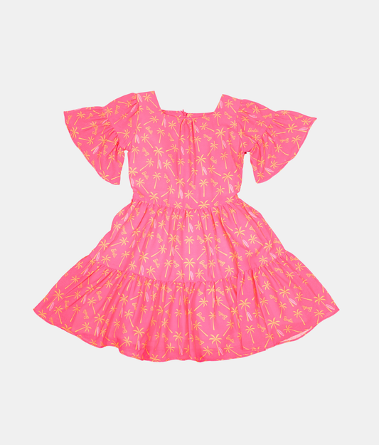 Tiny Girl Pink Palm Print Girls Dress