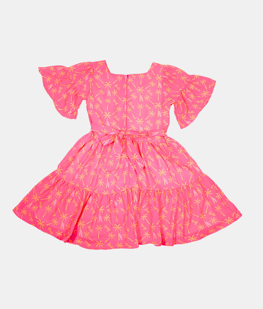 Tiny Girl Pink Palm Print Girls Dress