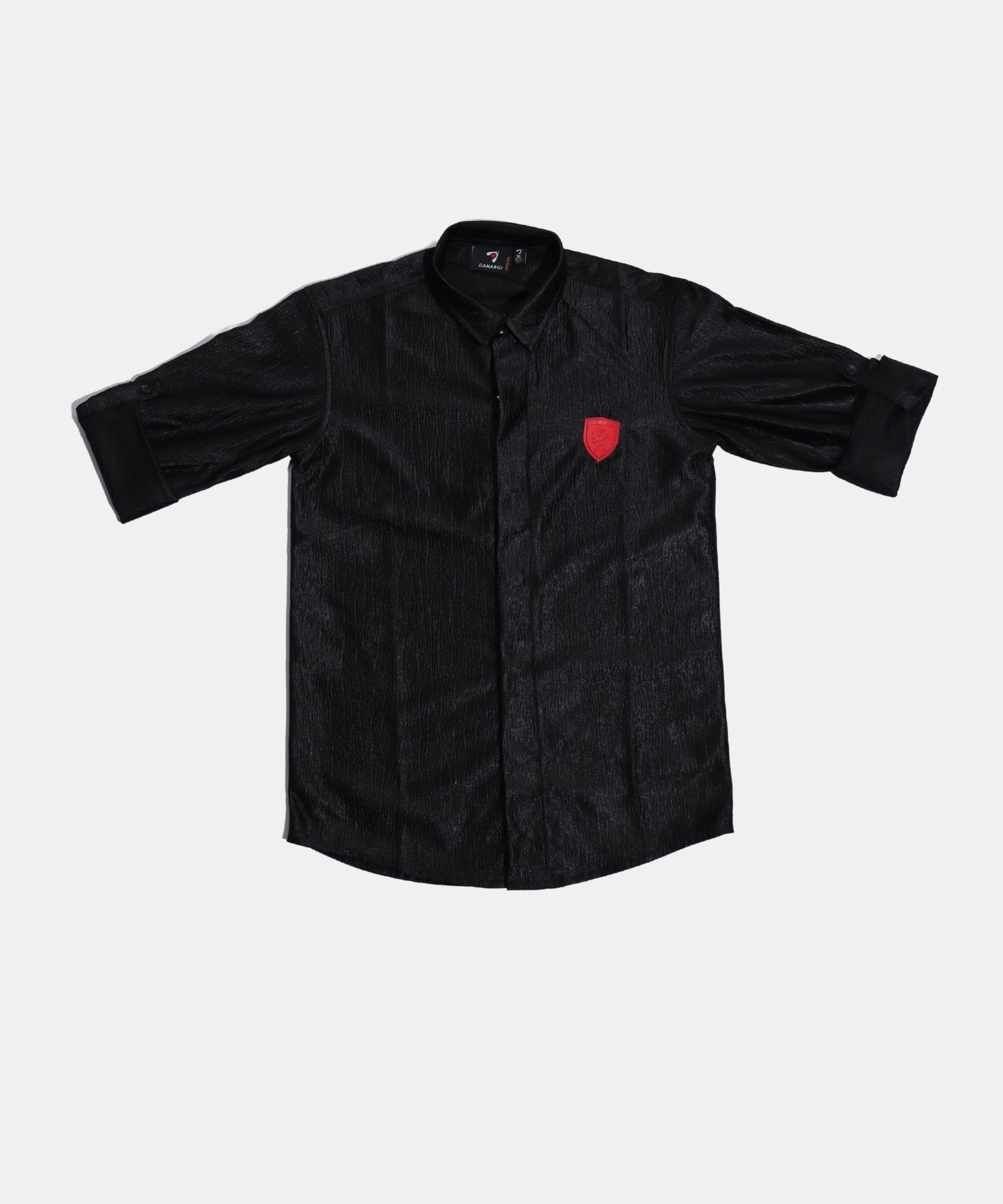 Danaboi Black Textured Shirt with Red Crest Patch