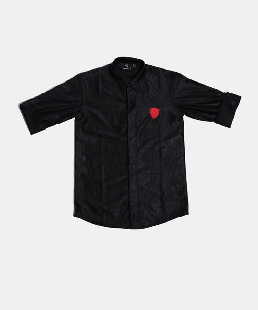 Danaboi Black Textured Shirt with Red Crest Patch