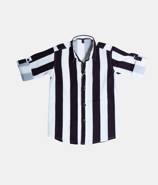 Danaboi Black & White Striped FullSleeve Boys Shirt