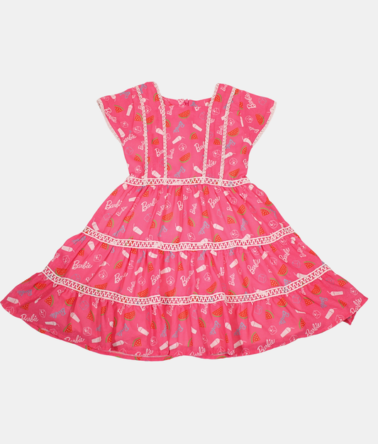 Tiny Girl Pink Barbie Print Girls Dress