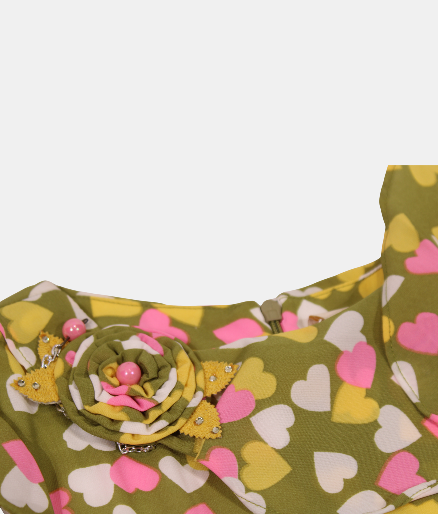 Tiny Girl Olive Heart Print Girls Dress