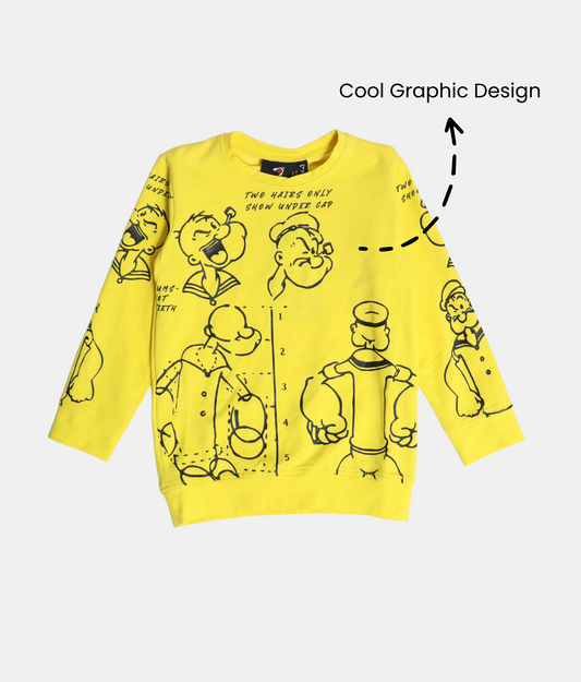 Danaboi Yellow Popeye Print Boys Full Sleeve T-Shirt