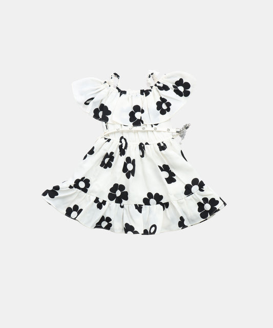 Tiny Girl Black and White Striped Girls Dress with Embroidered Owl