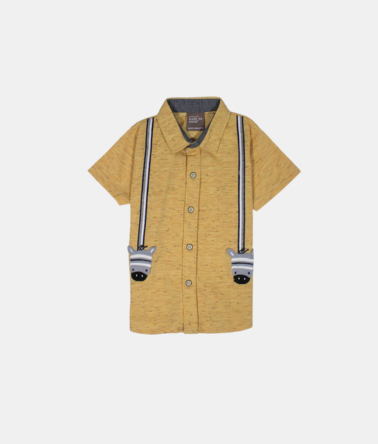 Little Kangaroos Mustard Boys Shirt with Zebra Suspender Patch