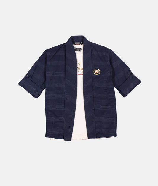 Danaboi  Navy Blue Boys Open Shirt with White T-Shirt