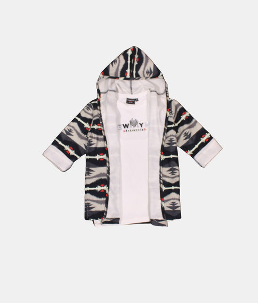 Danaboi Grey Printed Boys Hooded Cardigan with White T-Shirt