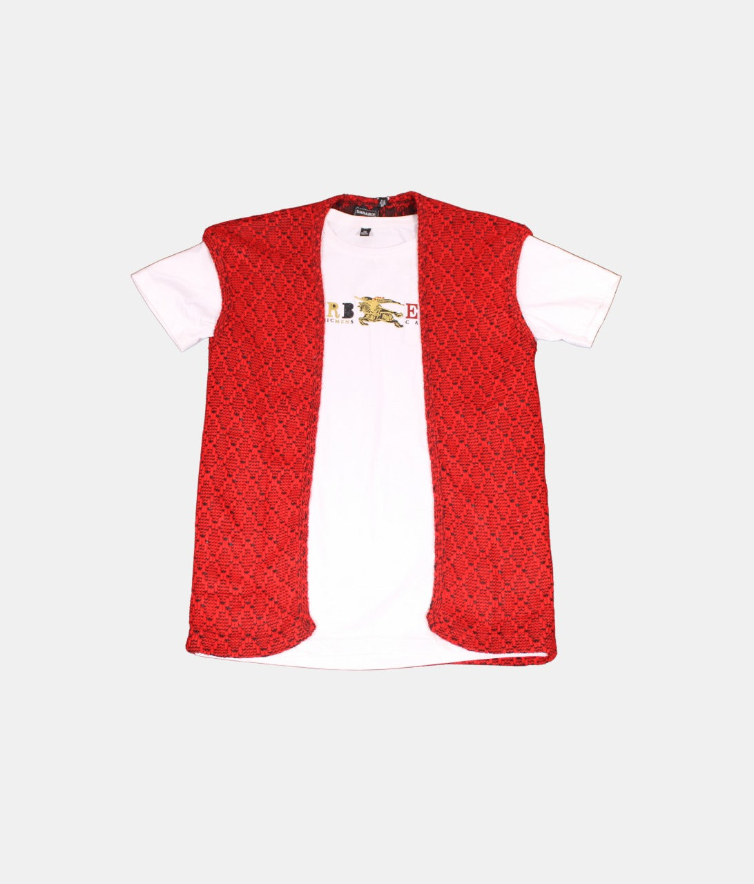 Danaboi Red Printed Boys Open Vest with White T-Shirt
