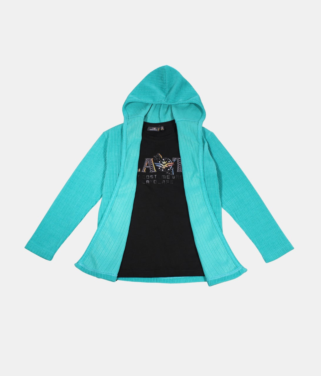 Danaboi Aqua Blue Boys Hooded Cardigan with Black T-Shirt