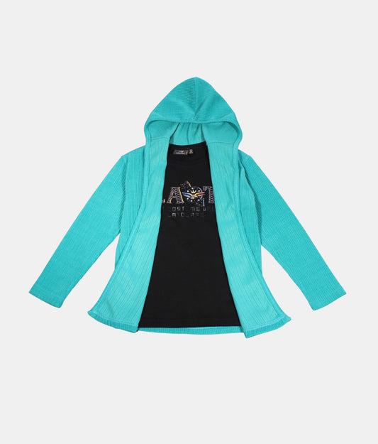 Danaboi Aqua Blue Boys Hooded Cardigan with Black T-Shirt