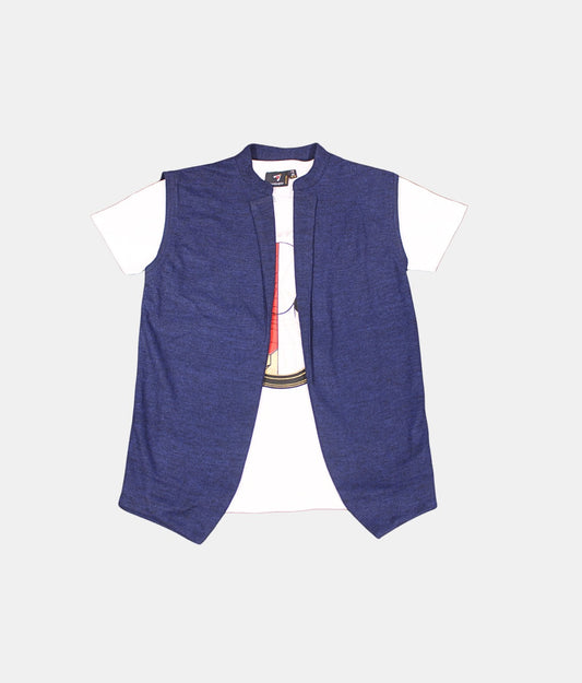 Danaboi Blue & White Boys' T-Shirt with Vest