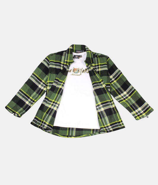 Danaboi Green & Black Plaid Boys' Shirt with White T-Shirt
