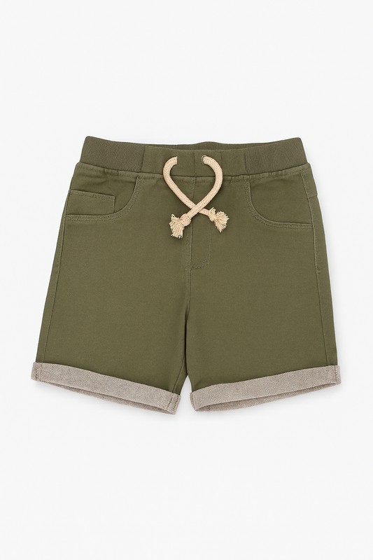 Little Kangaroos Olive Green Boys Rolled Hem Shorts