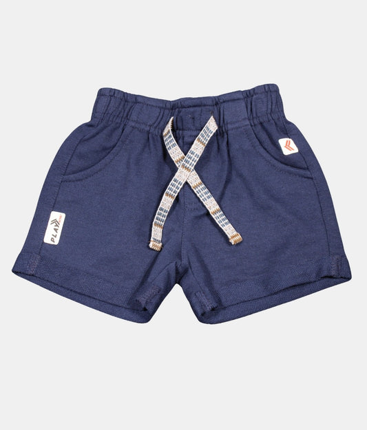 Navy Blue Kids Shorts with Patterned Drawstring