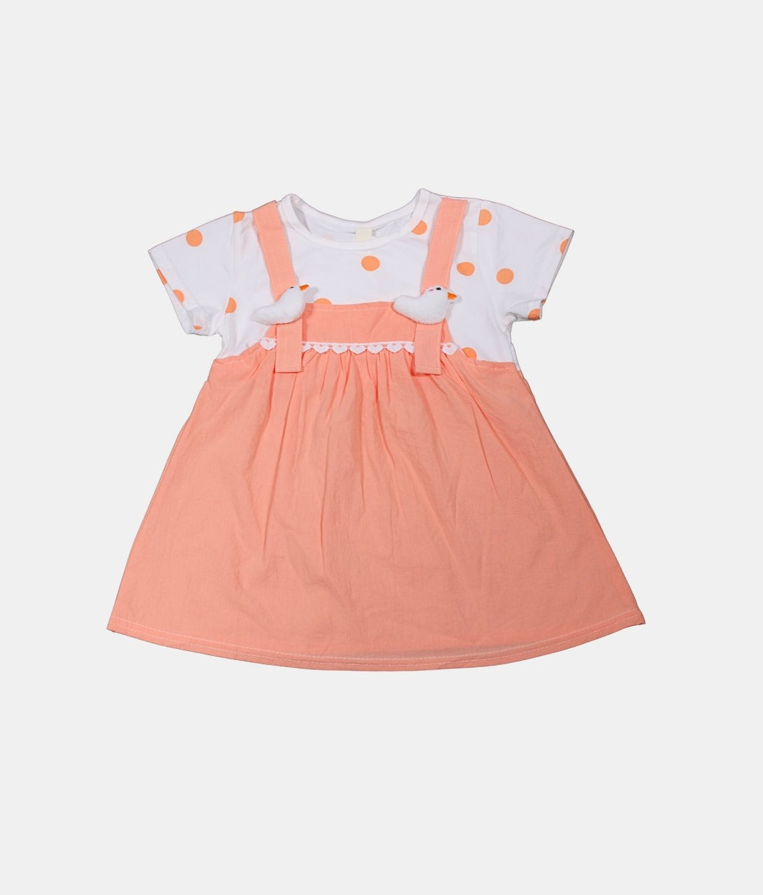 Dapp Peach Girls Dungaree Dress with Polka Dot White Top