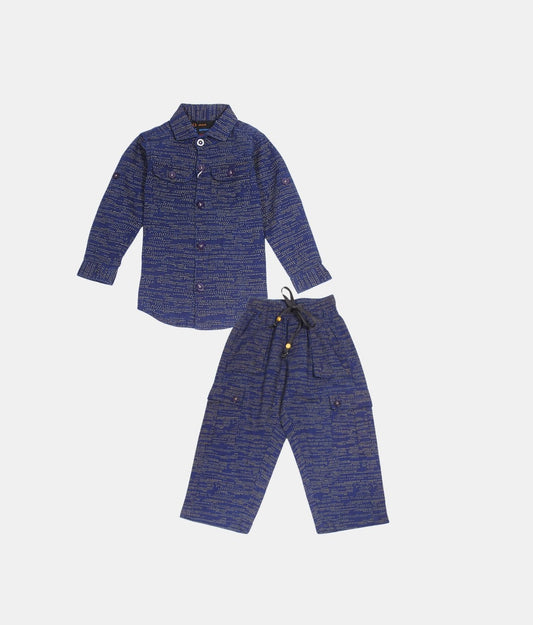 Oks Blue Printed Boys Shirt and Pant Set