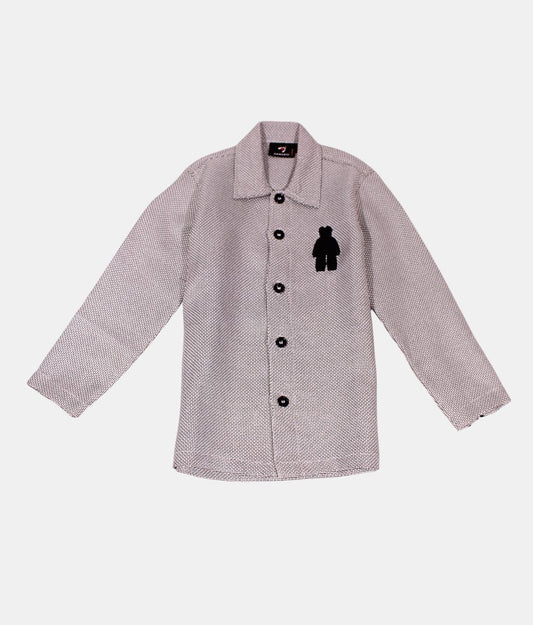 Danaboi Grey Patterned Kids Shirt with Bear Applique