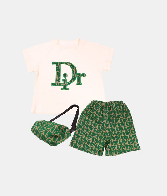 Dapp Green Printed Boys Co-ord Set with Bag