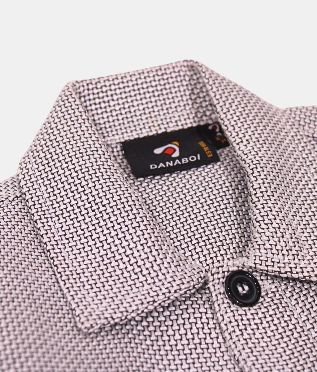 Danaboi Grey Patterned Kids Shirt with Bear Applique