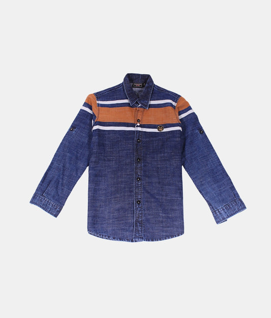 Danaboi Blue Striped Boys Denim Shirt