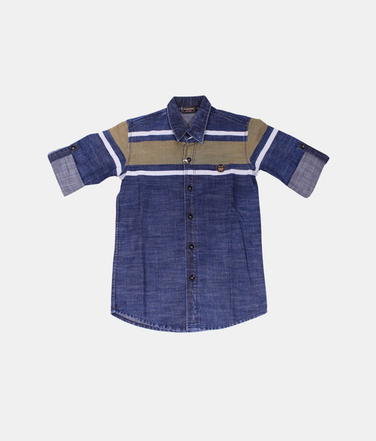 Danaboi Blue Striped Boys Denim Shirt