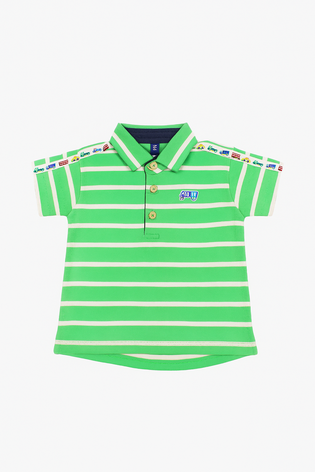 Play Green Striped Kids Polo Shirt with Vehicle