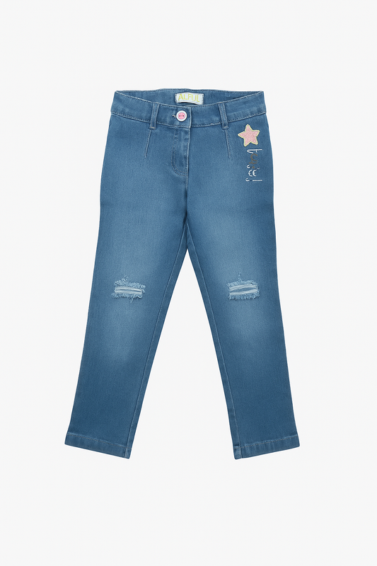 Tiny Girl Hello Star Light Blue Distressed Girls Jeans