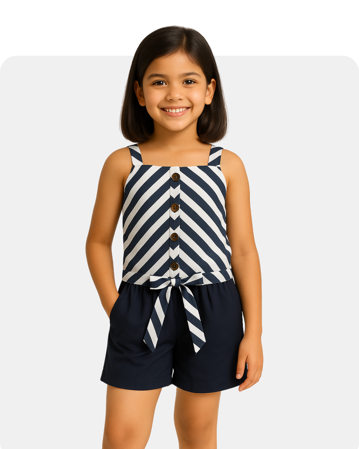 Tiny Girl Navy Blue Striped Top and Shorts Set