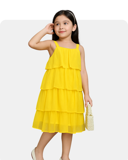 Yellow Barbie Girls Layered Midi