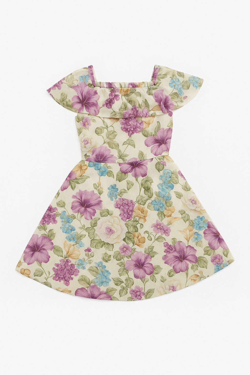 Tiny Girl Beige Floral Print Girls Frock