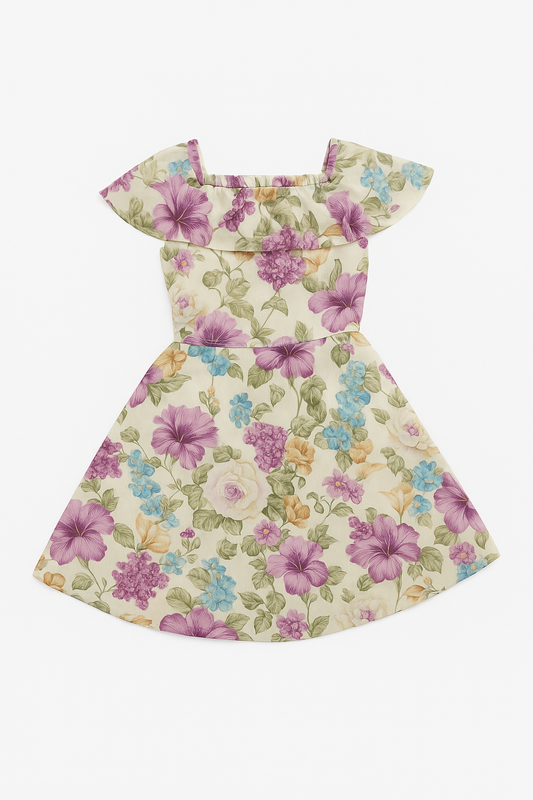 Tiny Girl Beige Floral Print Girls Frock