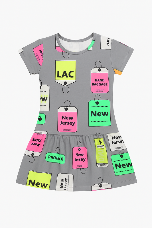 Tiny Girl Gray Typographic Print Fit & Flare Dress