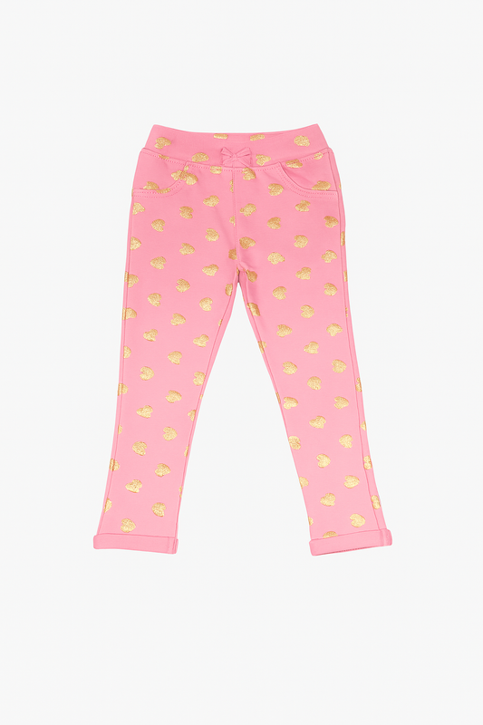 Tiny Girl Pink Gold Heart Print Girls Leggings