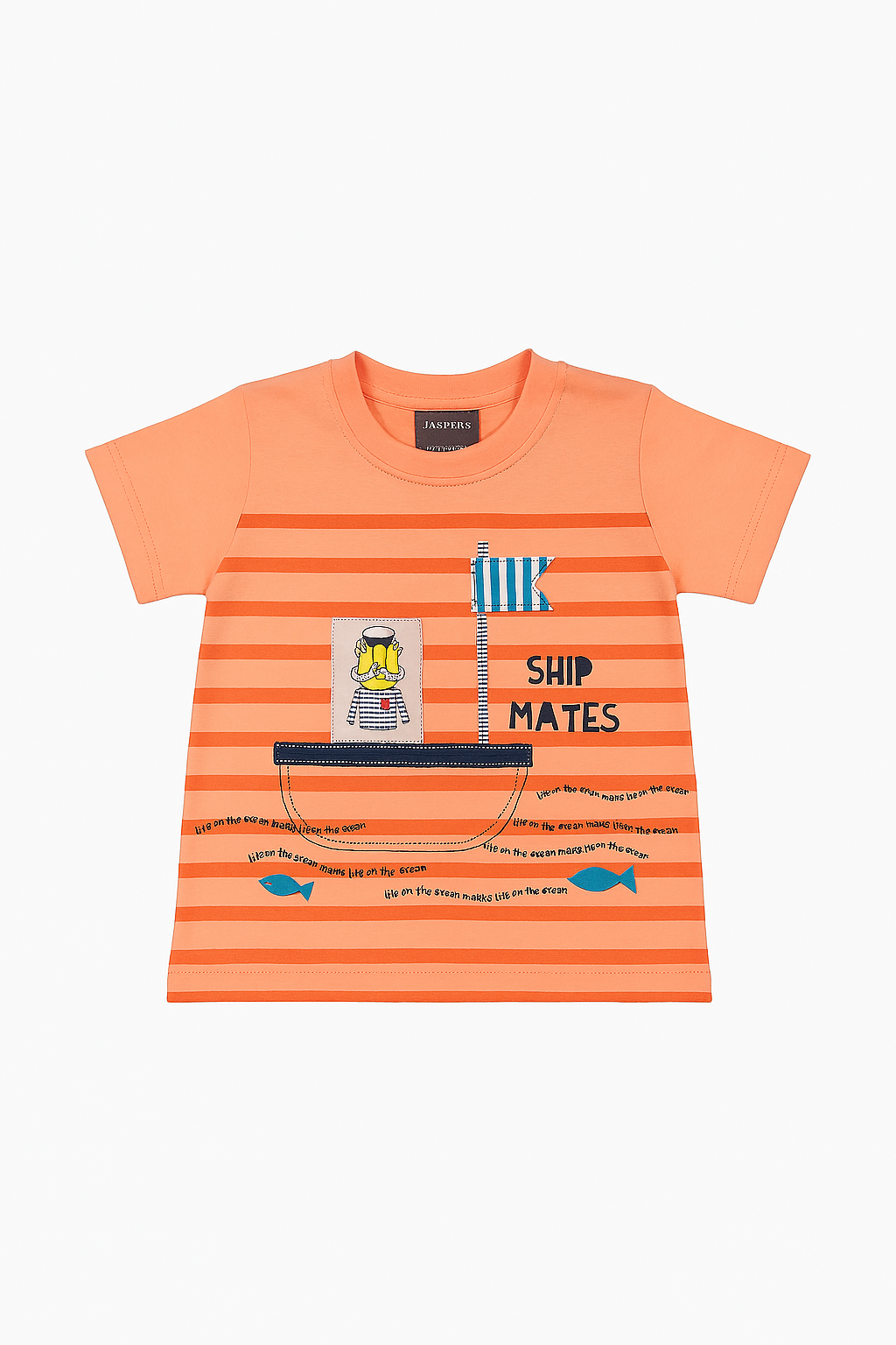 Little Kangaroos Peach Striped Kids T-Shirt with Ship Mates Print