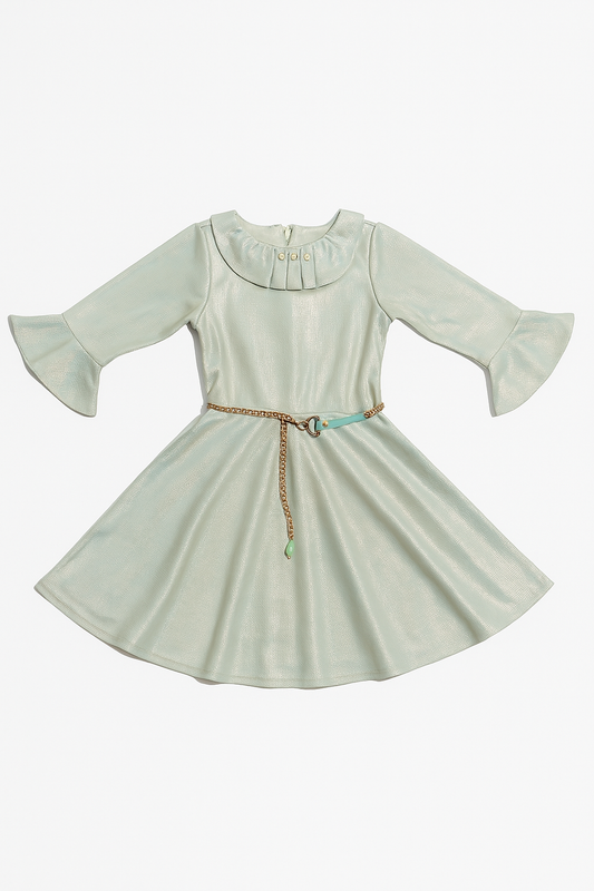Tiny Girl Silver Textured Ruffled Girls Dress