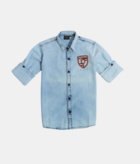 Danaboi Light Blue Denim Shirt with Porsche Embroidery
